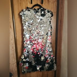 Party dress! Silver sequined sleeveless cocktail dress. Super cute! Size L.